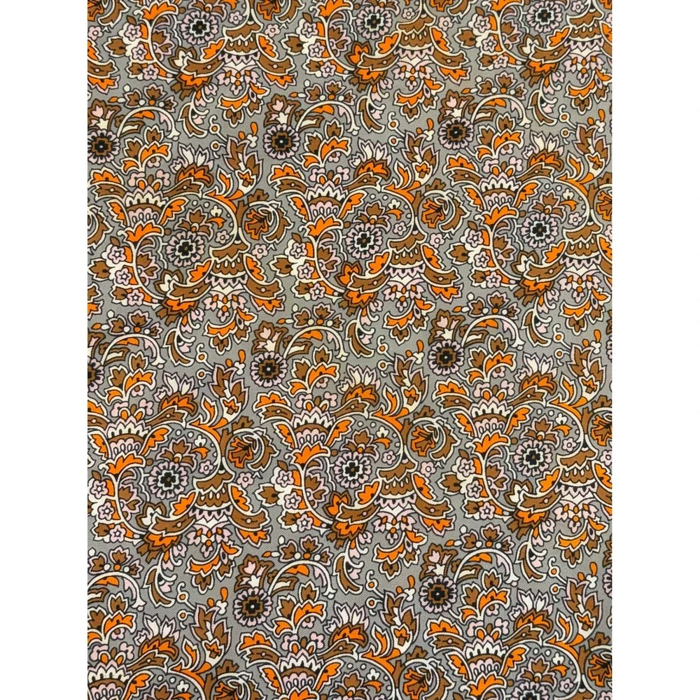 Schiaparelli Vintage Silk Scarf Floral Paisley Orange Brown Grey Square Scarf